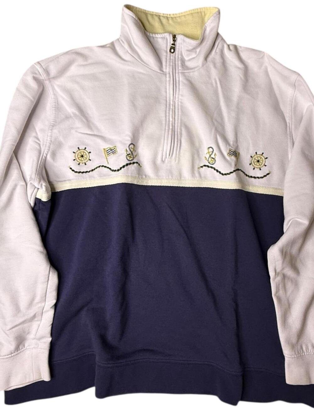 White Navy BonWorth Quarter Zip Pullover Size S Petite